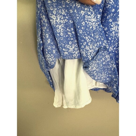 Womens XL Blue Floral Smocked Cottagecore Ruffle Strap Button Front Dress Fairy - Picture 3 of 9